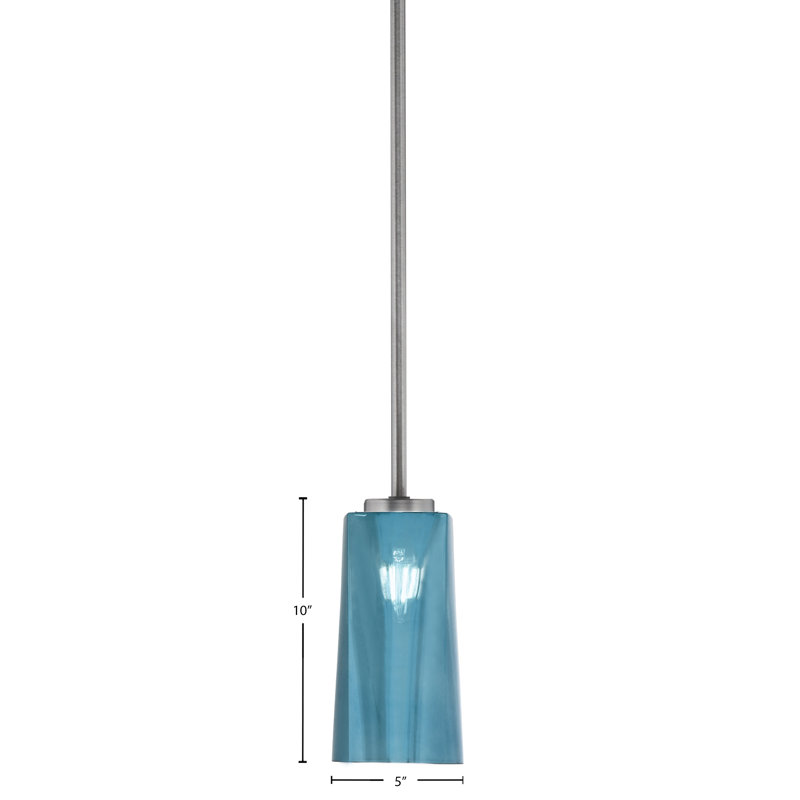 Mini suspension Nicomedes Stem Hung offerte en finition graphite avec verre dégradé bleu de 12,7 cm (L) x 24,8 cm (H).