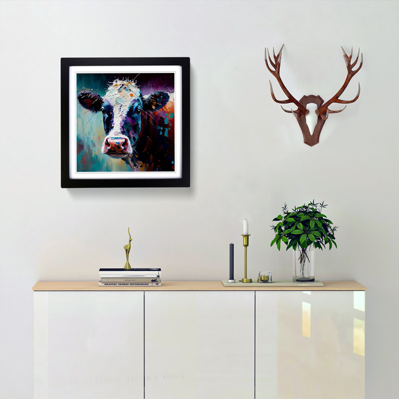 Cow Palette Knife Painting - Framed Print, Black