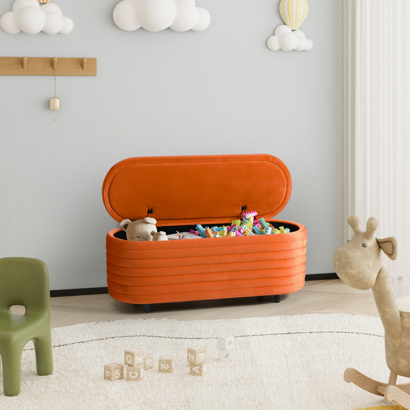 Banc de rangement rembourré en polyester Farrah, H 18,1 po x l 42,5 po x P 17 po, Orange