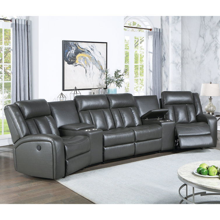 Arvydas Faux Leather Home Theater Seating with Cup Holder