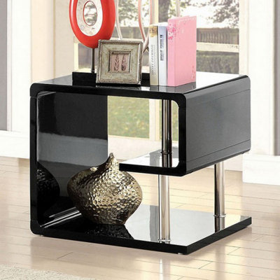 Tysheka 24" Modern End Table, G Shape, Metal Supports