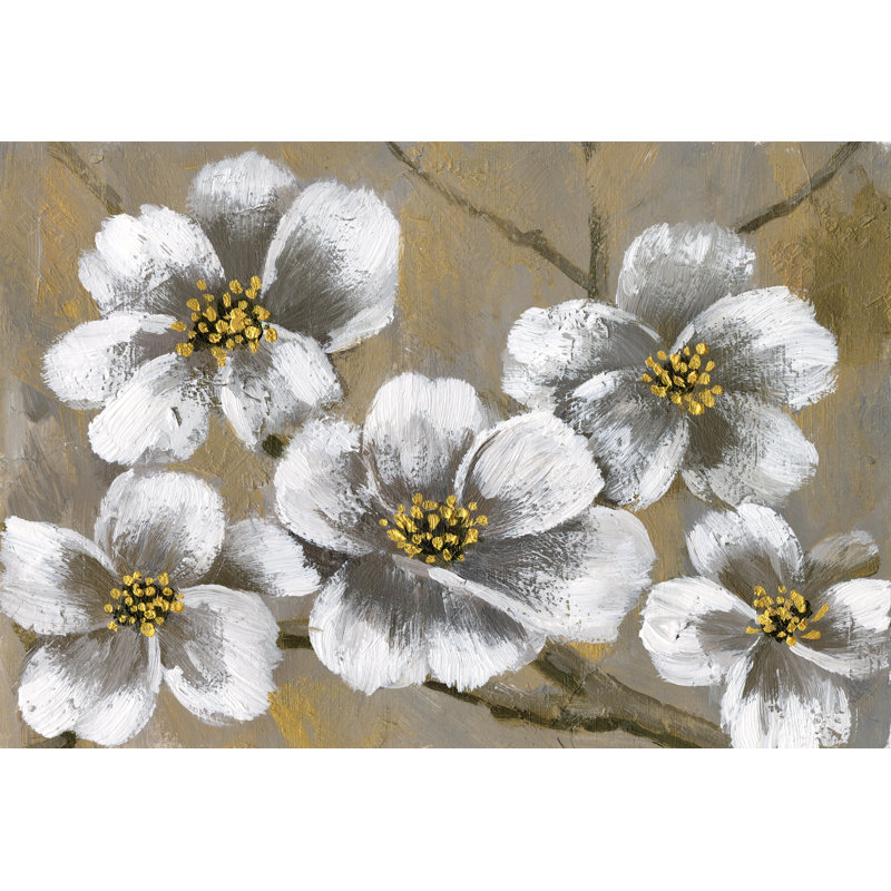 White Flowers - Wrapped Canvas Painting, 81cm H x 122cm W x 3.8cm D