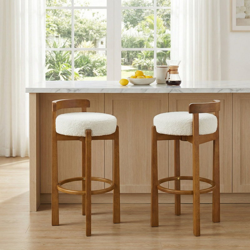 Ensemble de 2 tabourets de bar en bois Elise, Blanc