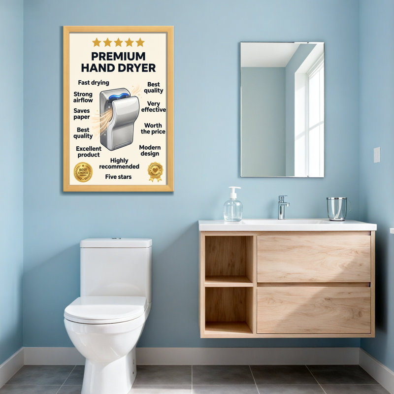 Séchoir à mains Bath & Laundry de qualité supérieure avec flux d'air puissant et conception moderne, Grain de bois clair