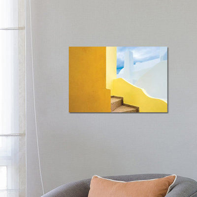 Europe, Greece, Santorini. Stairs And Building Shapes. by Jaynes Gallery - Wrapped Canvas Print