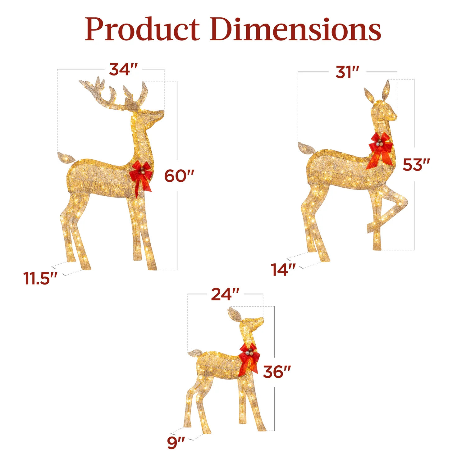 LED Lighted Reindeer Family Set, Gold