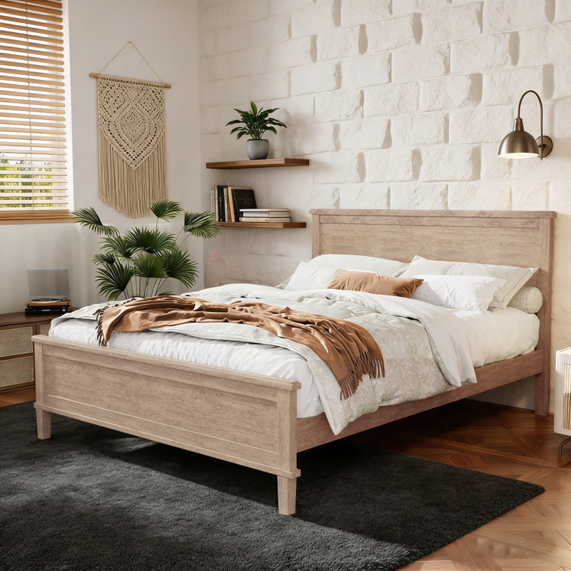Pinewood Platform Bed with Headboard and Footboard, Mid-Century Bed Frame with Tall Legs and Under Storage, Weight Capacity 600 lbs, No Box Spring Needed, Seadrift, King
