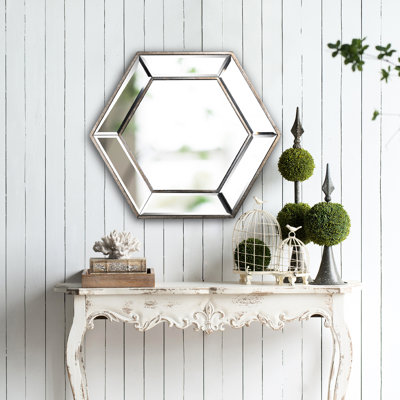 Contemporary Hexagon Home Mirror, 20" X 18", For Living Room, Entryway, Bedroom Wall Mirror With Modern Look, 20.5W 18H, Decorates Spaces
