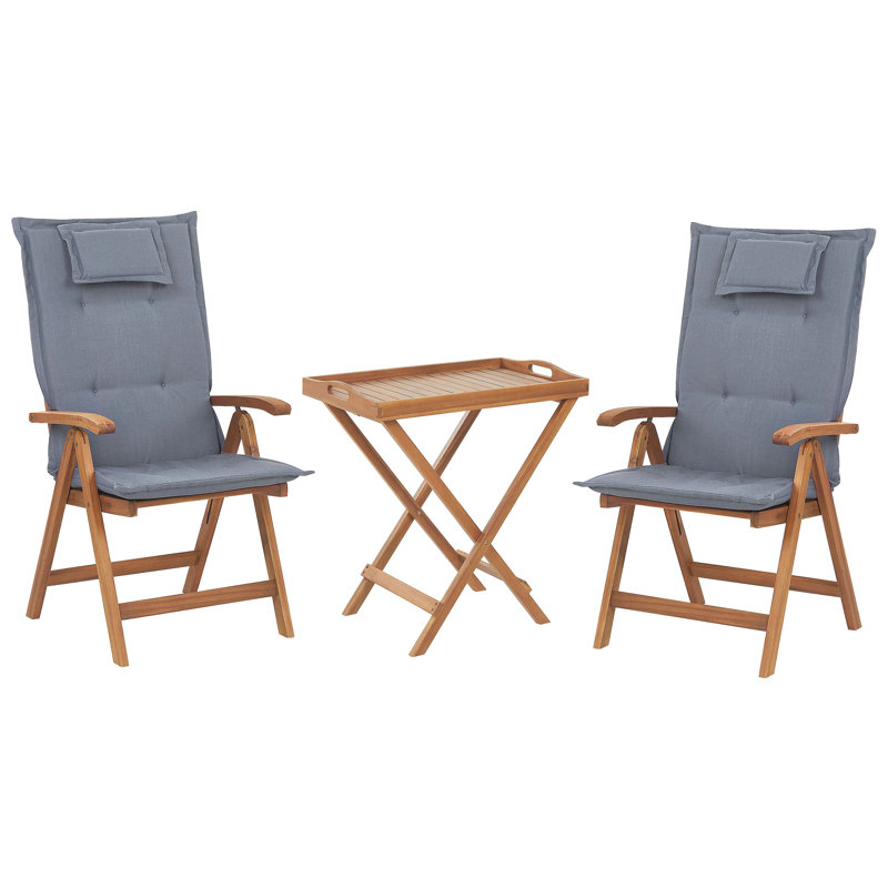 Cana 2 - Person Acacia Patio Dining Set with Rectangular Table , Cushions Included, Grey, Light Wood