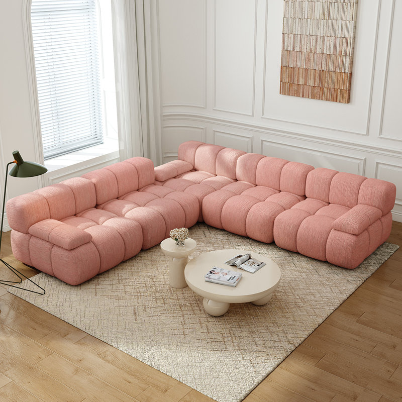 Canapé modulaire rembourré en V 118,5 po 118 pièces, Rose, V Shaped