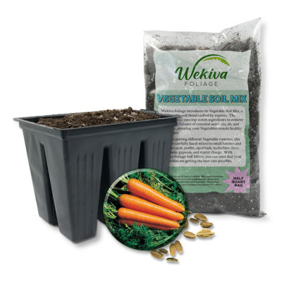 Nantindo Carrot Starter Seed Kit - Carrot Seeds with Tray Liner and Half Quart Vegetable Soil Mix - Grow Your Own Vegetables