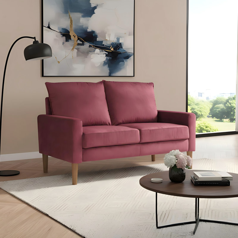 Canapé moderne en velours avec cadre en bois massif, Burgundy Velvet, Wood