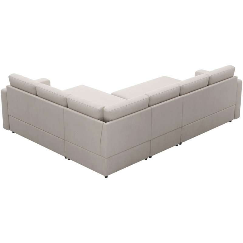 L-Shaped Modular Sleeper Sectional, Velvet - Beige