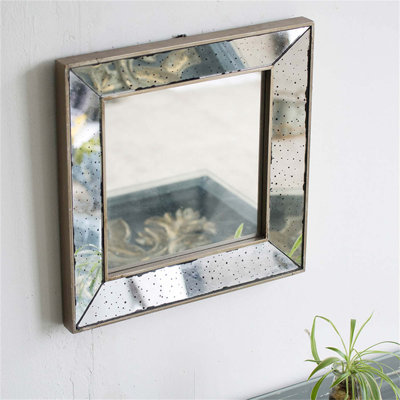 18 X 18 Distressed Square Accent Mirror, Traditional Style Framed Wall Mirror For Home Decor And Space Enhancement
