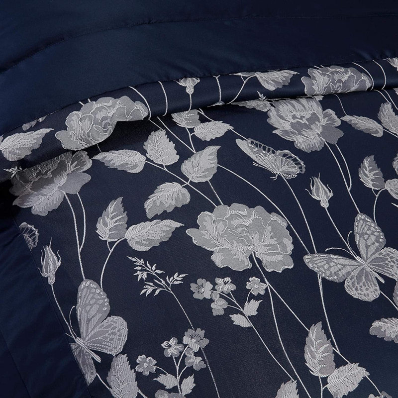 Esmond Polyester Floral Bedspread with Pillow Shams Included, Navy
