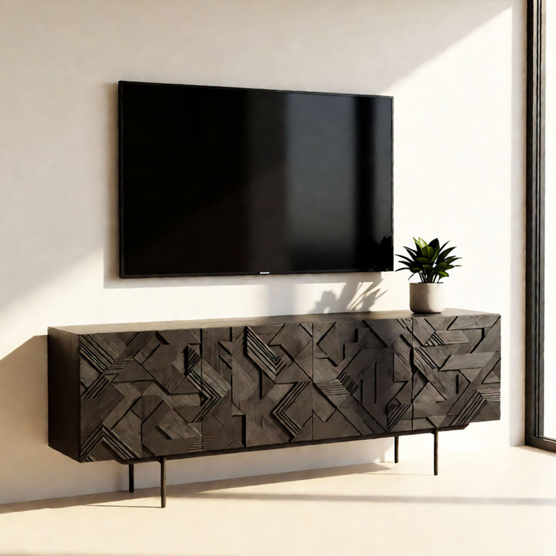 Industrial style solid wood TV Stand, 31.49" H x 59.05" L x 17.71" W