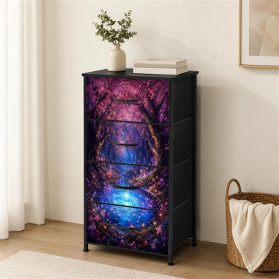 Commode à 4 tiroirs pour chambre à coucher Rose blanc forêt Art Pixies petite grande commode pour vêtements avec rangement