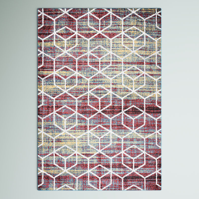 Mashawna Blocks Modern Geometric Multi/White Rug, Rectangle 3' x 5'
