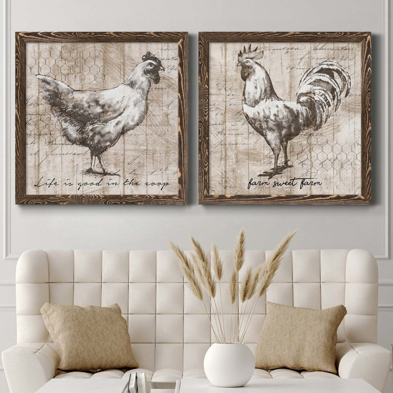 Farm Farm - ensemble de 2 peintures sur toile encadrées, Encadré de bois de noyer, H 71 po x l 35,5 po x P 1,5 po
