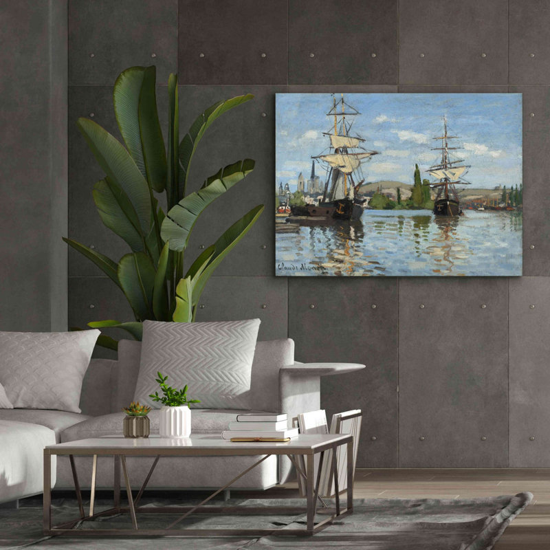 «Pirtleville Ships Riding on the Serine at Roue» par Claude Monet - reproduction d'art sur toile tendue