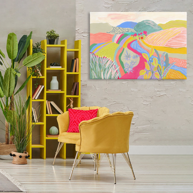 «Whimsical Hued Farmland», art mural sur toile par Suzanne Allard, H 30 po x l 45 po