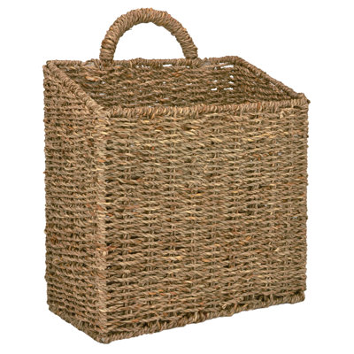 12.5 Inch Rustic Woven Wall Hanging Storage Basket, Large Decorative Baskets, Magazine And Mail Organizer Basket,Beige