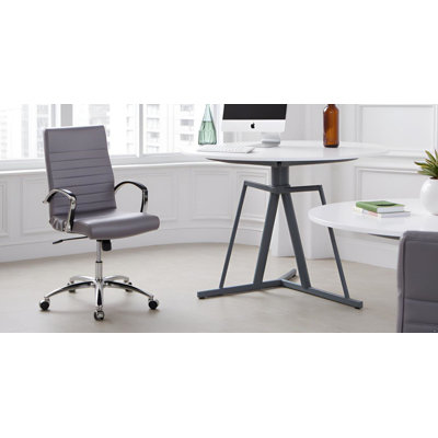 Bunjee Mid-Century Modern Fully Upholstered High Back Office Chair with Ribbed Back - Commercial Quality, Grey