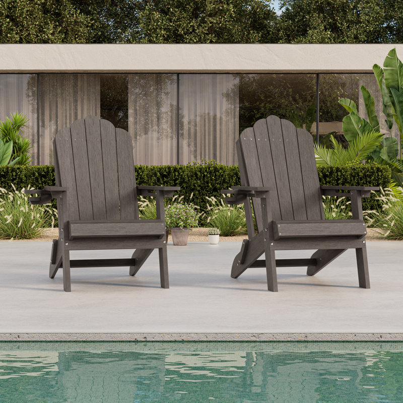 Classic Folding Adirondack Chair, HDPE Adirondack Chair with Ergonomic Design & Cup Holder for Patio and Fire Pit, Brown
