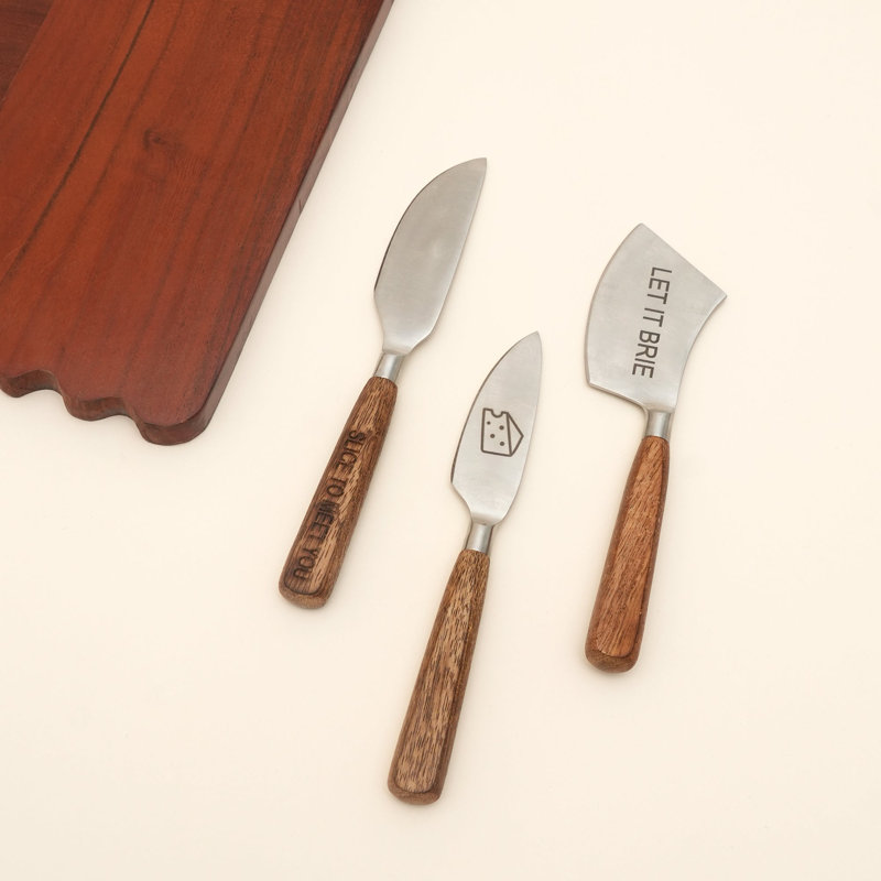 Ensemble de 3 couteaux à fromage en acier inoxydable avec manches en bois de manguier