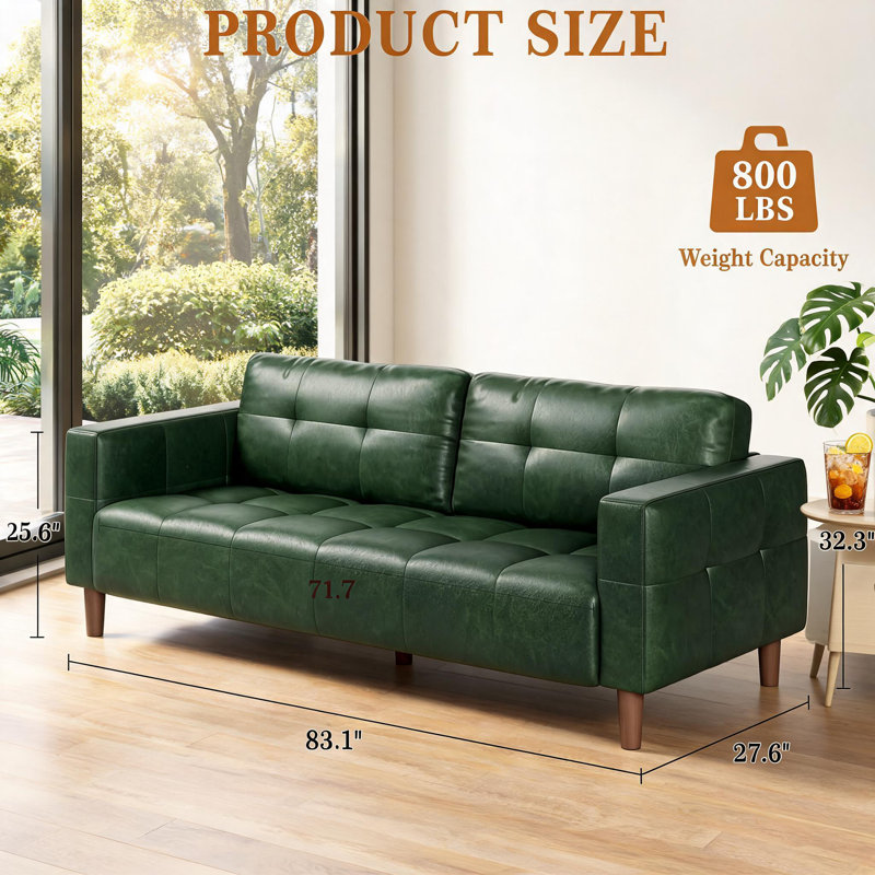 Canapé 3 places, canapé en similicuir de 83 po de large avec coussin à ressorts, canapé moderne avec sièges profonds et 2 coussins de dossier amovibles, pour le salon, la chambre à coucher, un appartement ou un bureau.