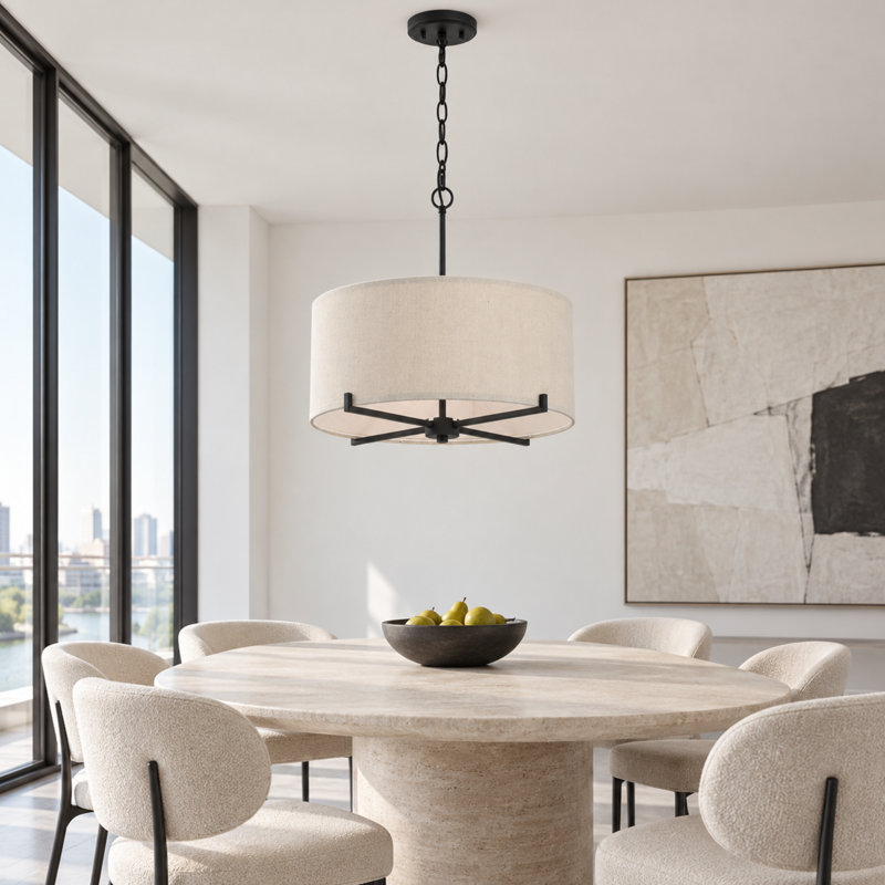  4 - Light Dimmable Drum Chandelier Dining Room Chandelier
