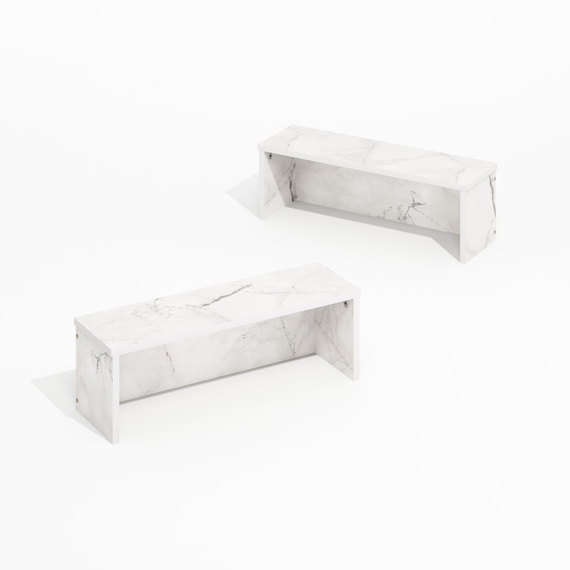 Ensemble de 2 tablettes de rangement empilables en marbre clair Helena, 18 po