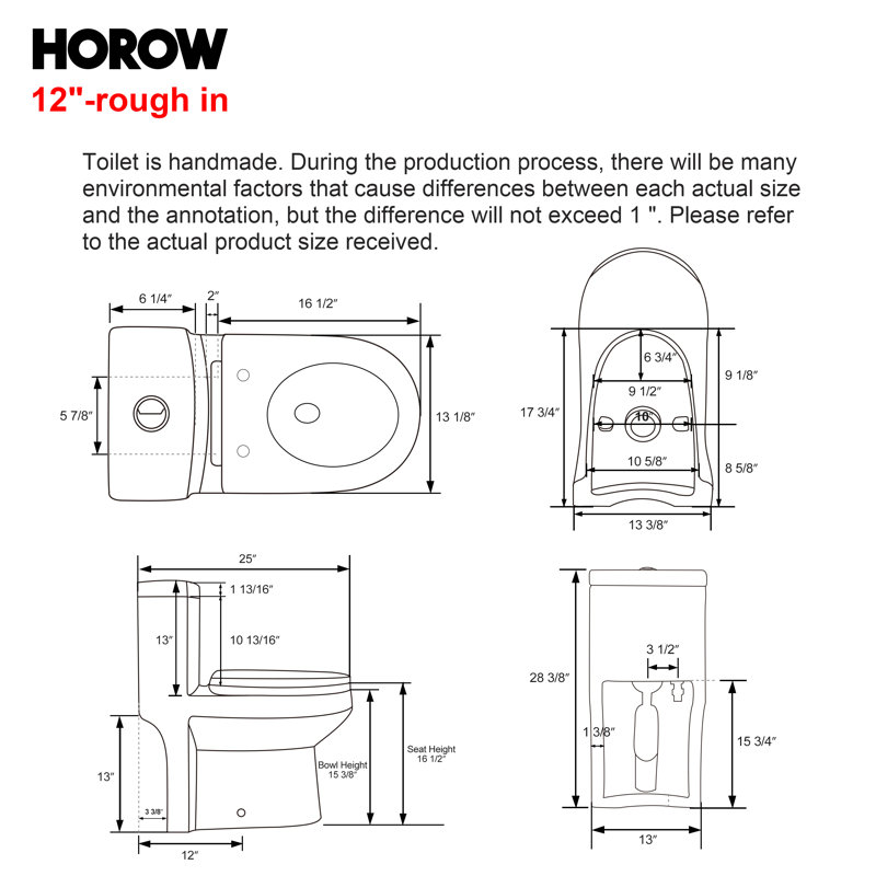 HOROW Nia Compact One-Piece Round Toilet with Dual-Flush System, Space-Saving Floor-Mounted Design, 1.28 GPF, Pure White