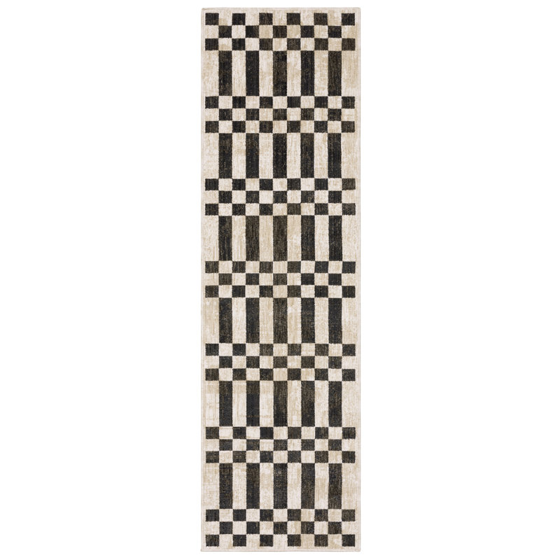 Tapis beige / noir Harlow Blocks and Stripes, Tapis de couloir 2 pi 3 po x 7 pi 7 po