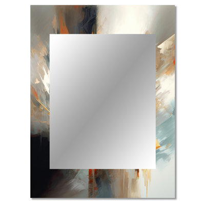 Orange et bleu abstrait mélangé de couleurs IV - miroir mural minimaliste décoratif, grand miroir crème, impression d'art en métal
