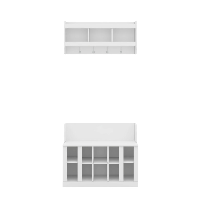 Hall Tree With Bench, Entryway Bench With Wall Mounted Coat Rack, White