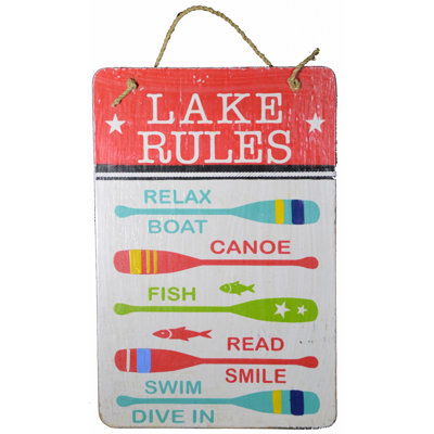 Hand Carved Wooden Lake Rules Relax Boat Canoe Fish Read Smile Swim Dive Wall Art Paddles Sign