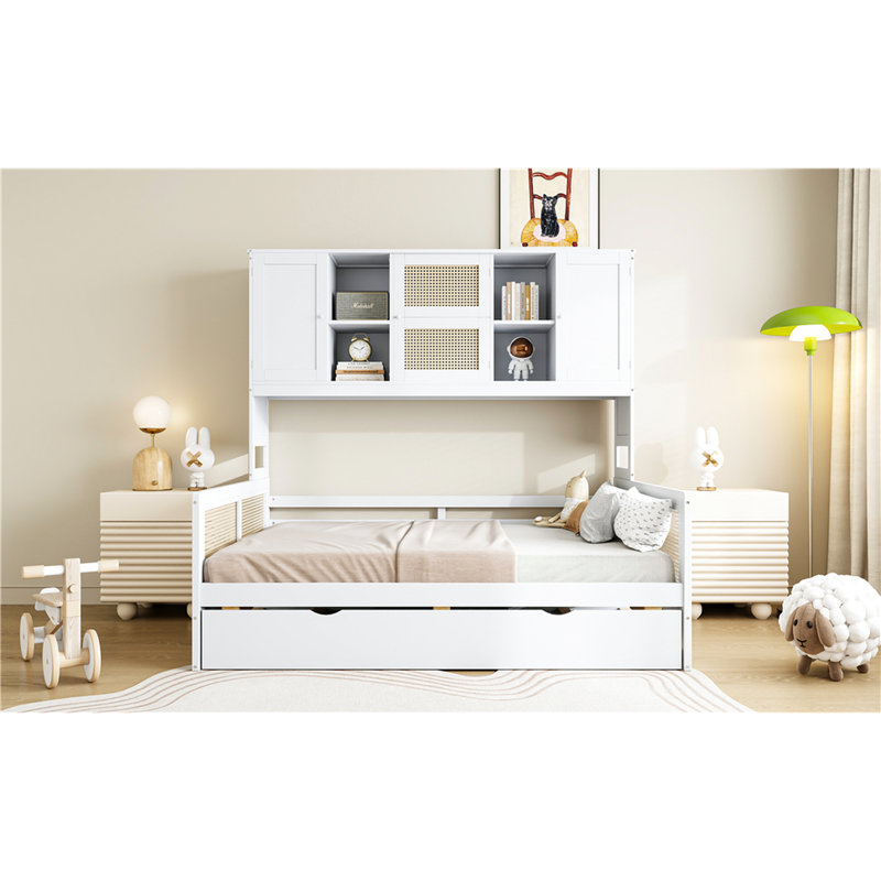 Lit de jour blanc avec lit gigogne et tablette d'armoire, armoire confortable moderne, simple, Lit double, Blanc