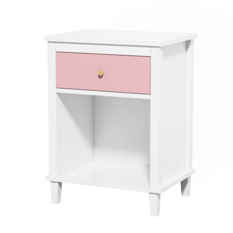 Table de chevet moderne minimaliste avec un tiroir et une tablette, Rose