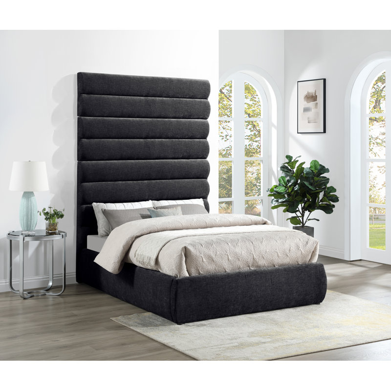 Lit en tissu Adam, Lit double, Noir, Chenille Fabric