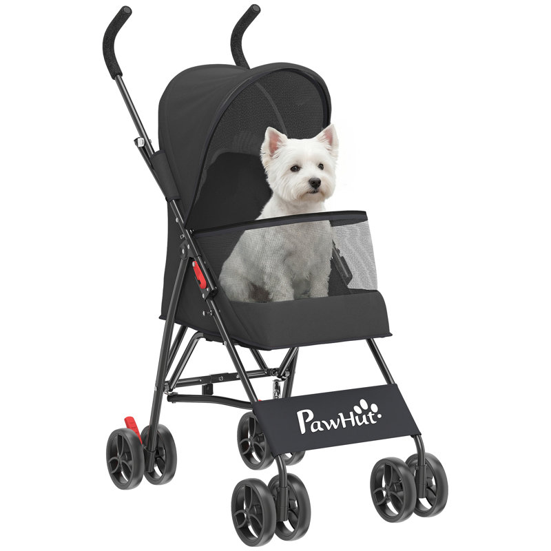 Foldable Dog Stroller with Mesh Windows for Mini Dogs, Black