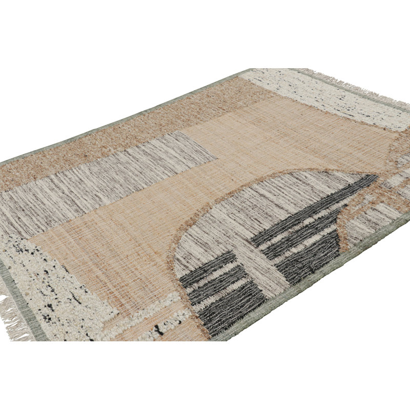 Rug & Kilim’S Flatweave Runner With Beige, Cream, And Black Geometric Patterns,  6'x8'