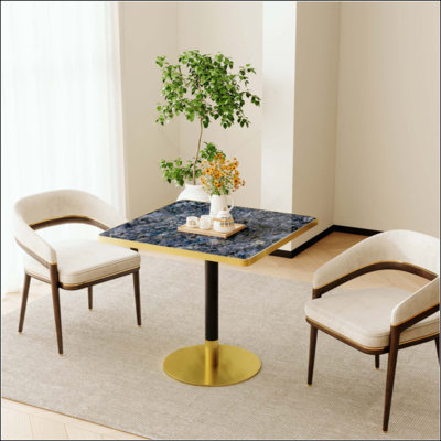 Table de salle à manger moderne tulipe, plateau de table en pierre frittée avec impression de faux marbre de luxe, base en acier inoxydable, surface imperméable et résistante aux rayures et à l'usure, idéale pour l'intérieur et l'extérieur