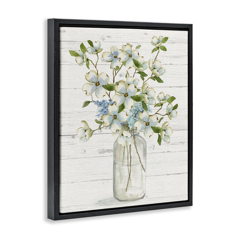«Soft Soft Dogwood Bouquet Floater» par Nan, Cadre flottant noir de jais, H 21 po x l 17 po