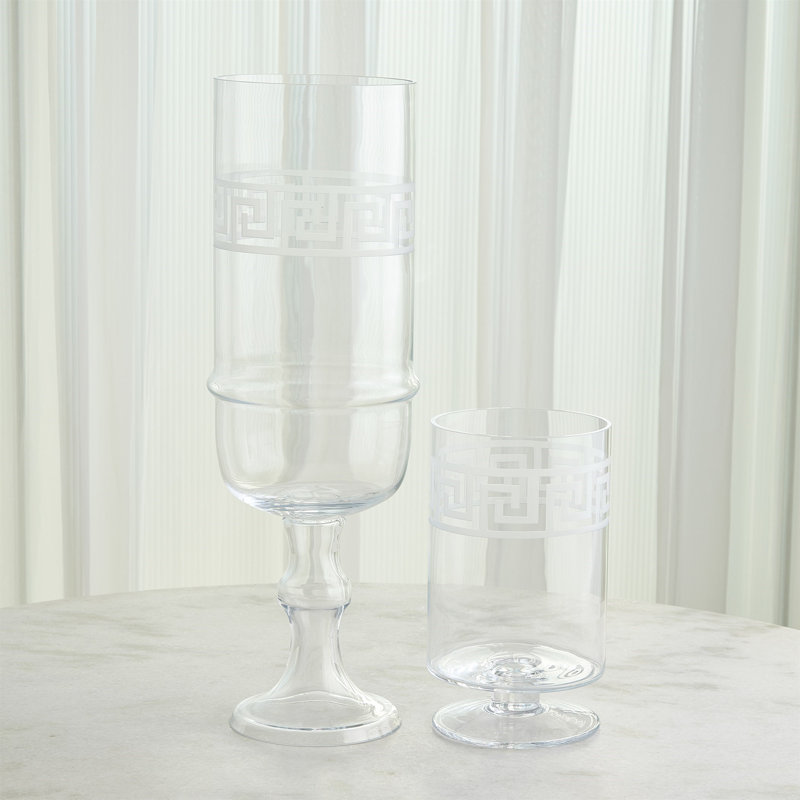 Etched Greek Handmade Glass Table Vase, 13.5" H x 7.75" W x 7.75" D