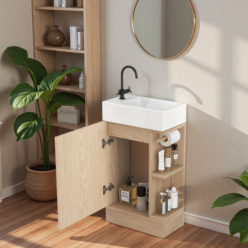 Meuble-lavabo 18,6 po avec meuble-lavabo et tablette à deux niveaux, Naturel