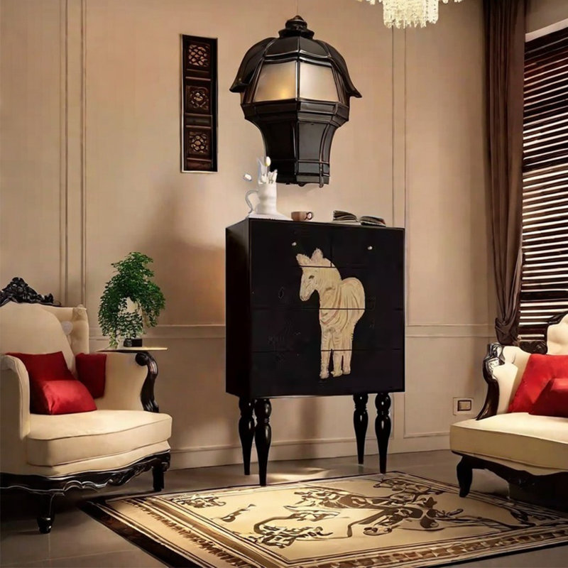 Armoire de rangement décorative à cinq tiroirs en noyer