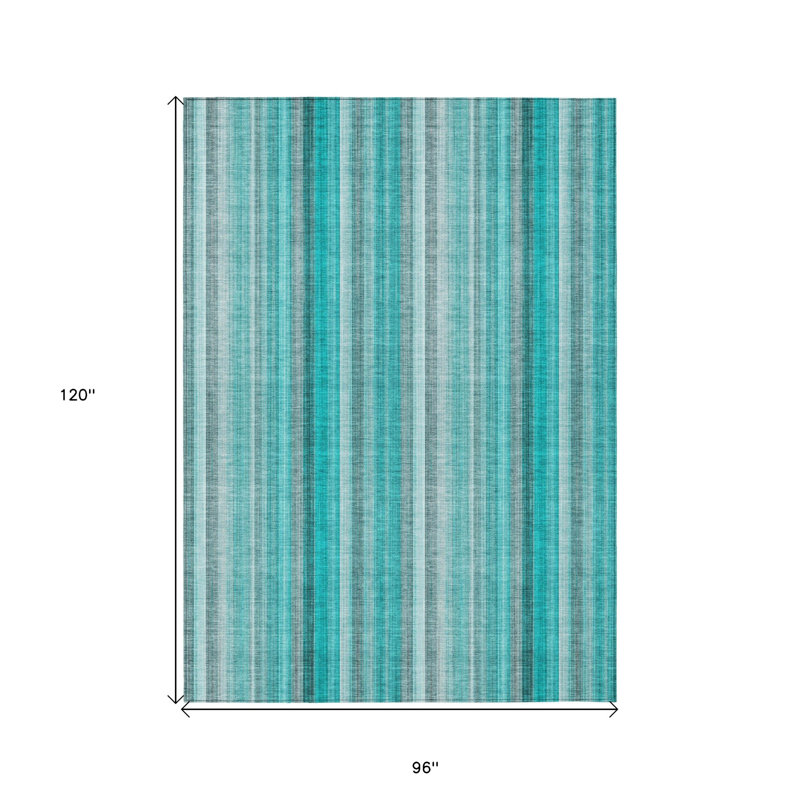 Tapis intérieur / extérieur 8 pi x 10 pi rayé bleu sarcelle et gris lavable antidérapant