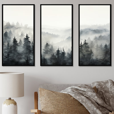 Grey Misty Morning Forest Horizon - Forest Wall Art Print Set