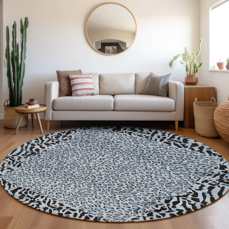 Tapis bleu intérieur / extérieur lavable à la machine Claudian ACN1230, Rond 8 pi